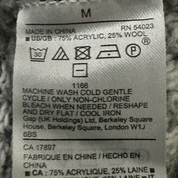 Gap open sweater vest shawl oversized knit wool blend gray white Size Medium - Picture 5 of 6